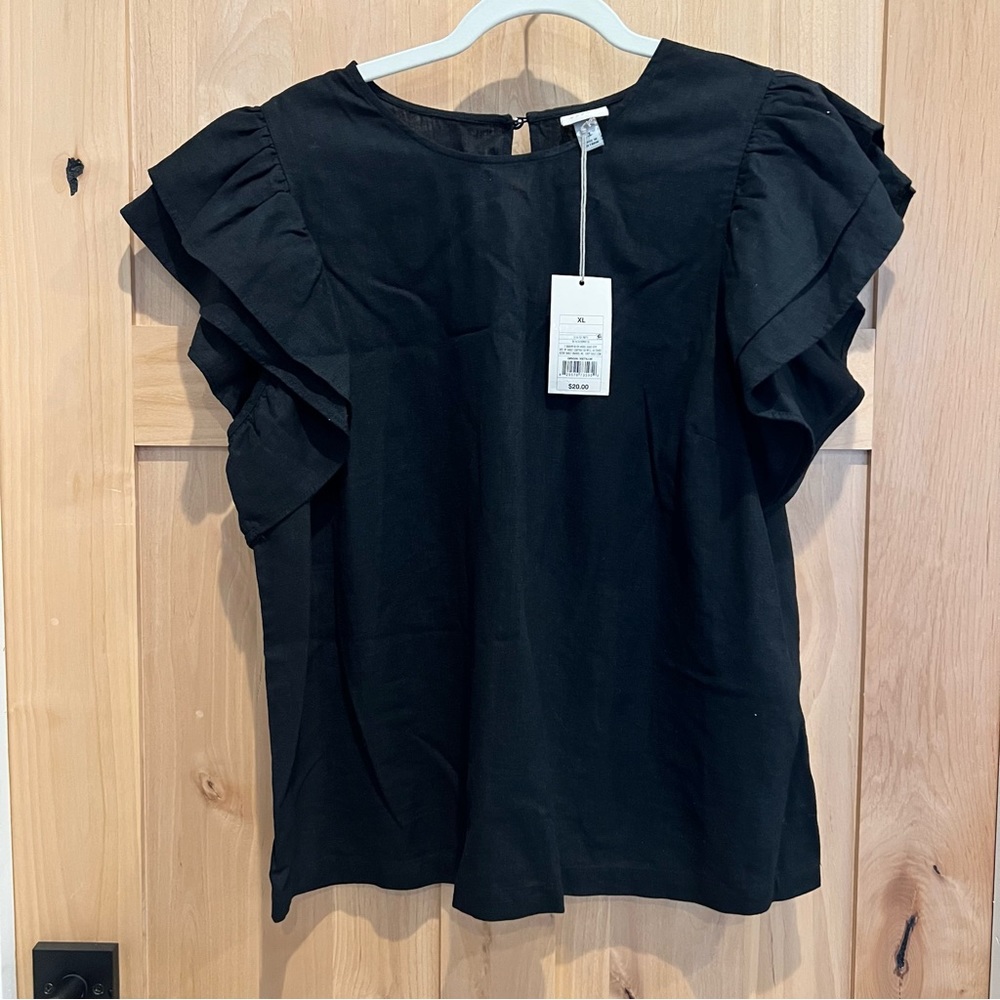 NWT Black short sleeve black blouse, size XL